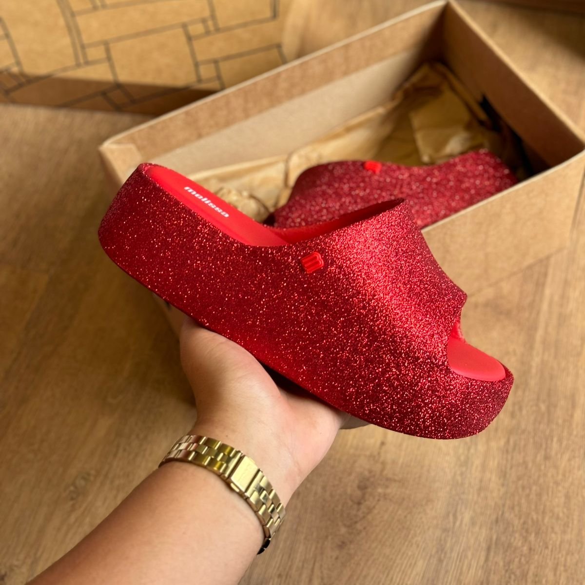 Sandália Melissa Free Platform Slide Glitter 36126